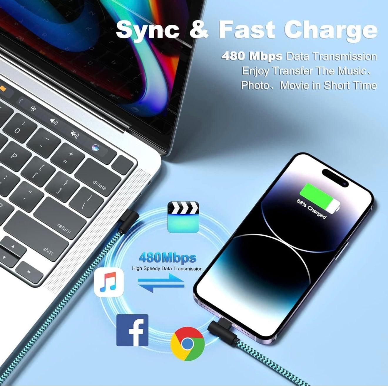 Phone Charger Cable 2.8M,3Pack[Apple MFi Certified